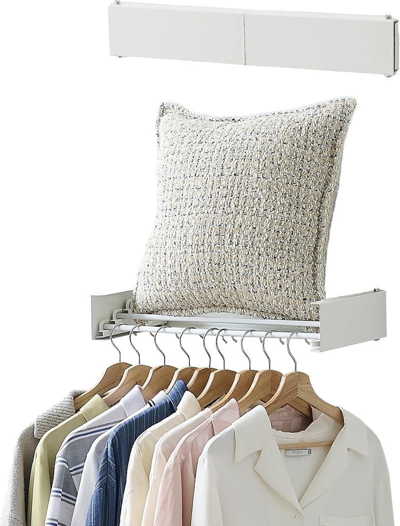 RFOUO Clothes Drying Rack, Laundry Hanger Dryer Rack, Wall Mounted Drying Rack for Laundry, Foldable Drying Rack Indoor Outdoor, 19.7" Wide, 4 Aluminum Rods, 40 lb Capacity (White 19.7") - Image 1